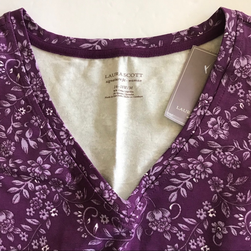 Cotton Long Sleeve Floral Pattern Tee PLUS 16-18W